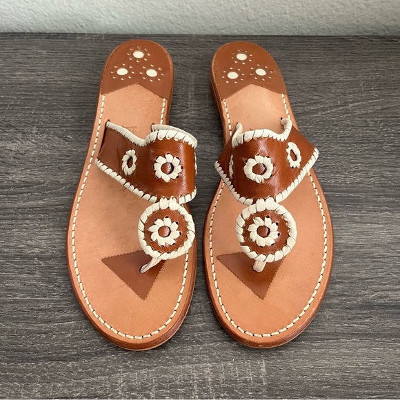 Jack Rogers Brown and White Leather Sandals - Rare/Discontinued Color Combo - Picture 2 of 5